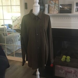 Van Heusen Brown Pinstripe Button-Down Shirt Jacket